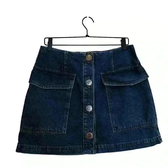 Topshop MOTO Dark Wash Denim Button Up Mini Skirt Size 32 - Picture 1 of 6